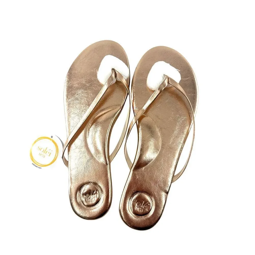 Solei Sea Women's Metallic Gold Copa Flip Flop Sandals Size 9